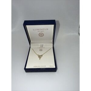 Lumineux- Sterling‎ silver Sparkle Heart Necklace Gold Chain 16+2"